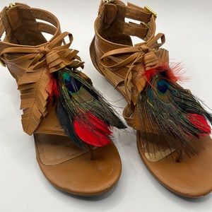 La Victoire Peacock Leather Gladiator Sandals